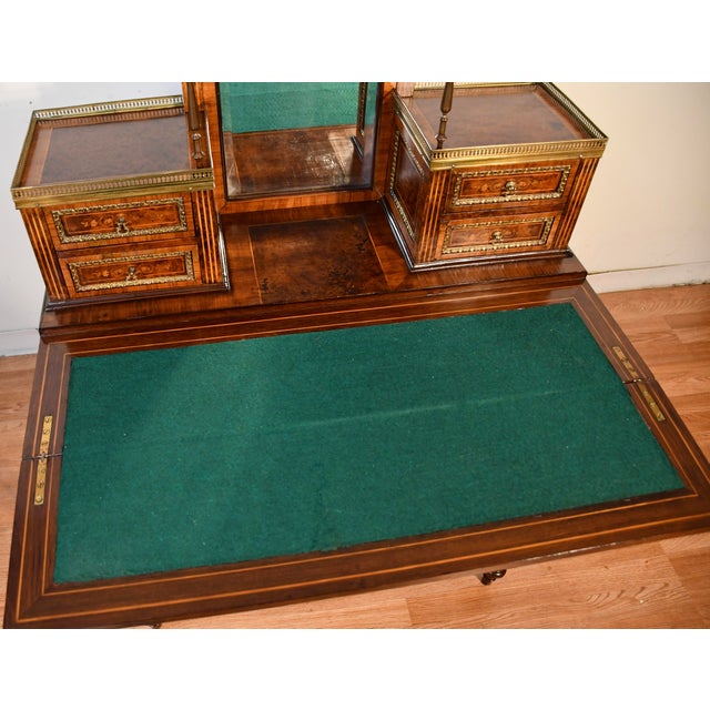 1900s Antique French Louis XVI Burl Walnut Satinwood Inlay Writing Desk For Sale - Image 11 of 18