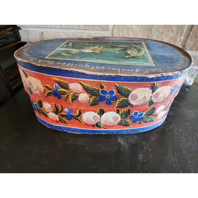 Beautiful box with plump blush roses painted on the sides and decorated with a beautiful print scene on top. Likely a...