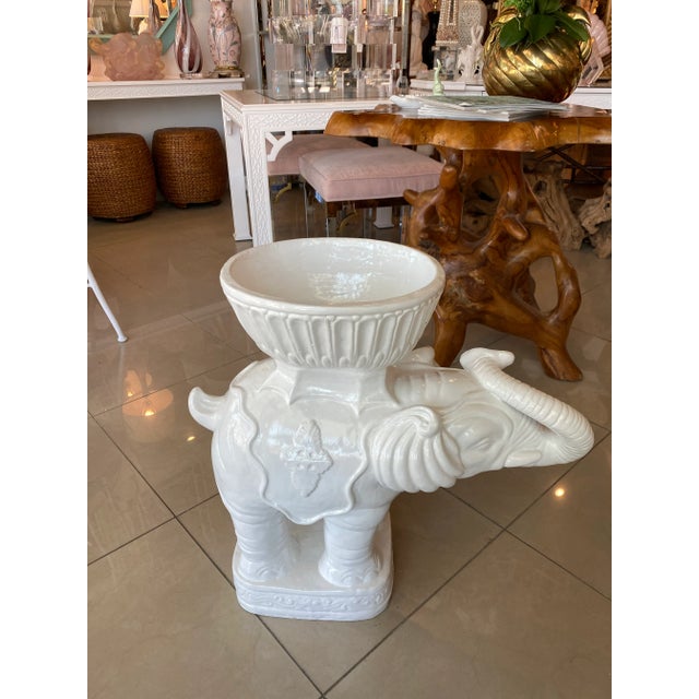 Vintage Large White Plaster Elephant Garden Plant Stand Planter For Sale - Image 13 of 13