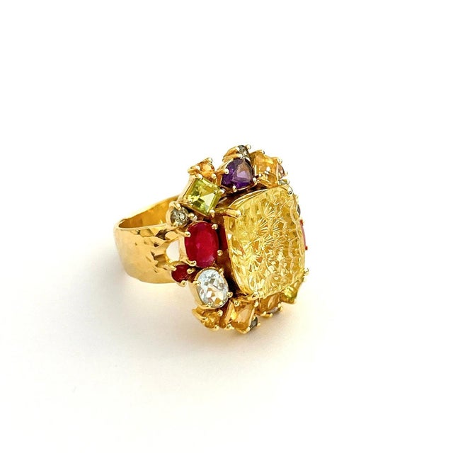 Art Nouveau Bochic Candy Cocktail Multi Gem Ring Set in 18k Gold & Silver Size 4.5 For Sale - Image 3 of 6