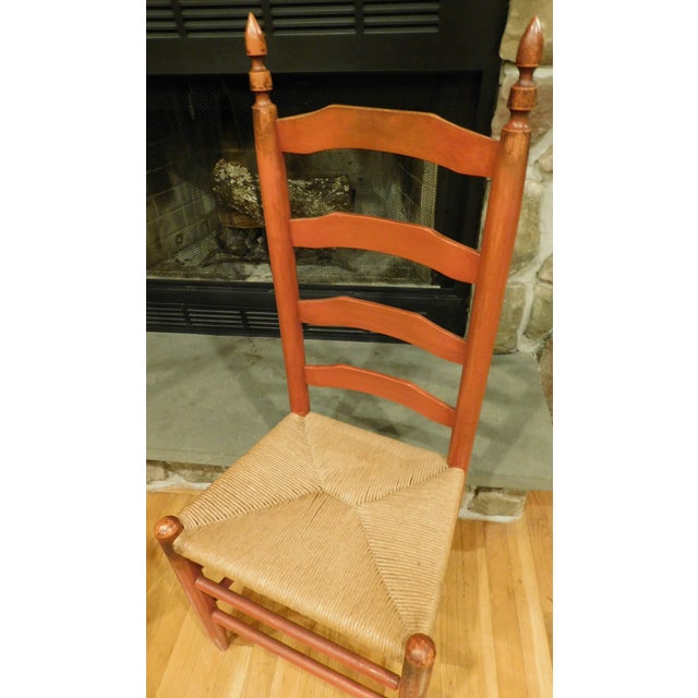 1920s Pair of Red Ladderback Chairs With Rush Seats For Sale In Providence - Image 6 of 18
