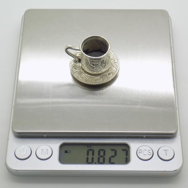Vintage Italian Handmade Genuine Silver Coffee Cup and Saucer Dollhouse Miniature, 1970s, Set of 2 For Sale - Image 9 of 11