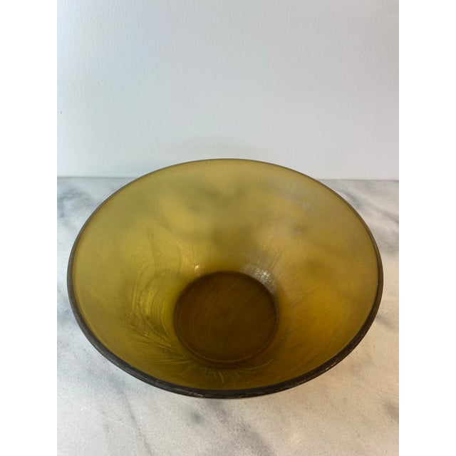Glass Vintage Arcopal France “Volcan” Frosted Amber Opaline Art Glass Bowl For Sale - Image 7 of 12