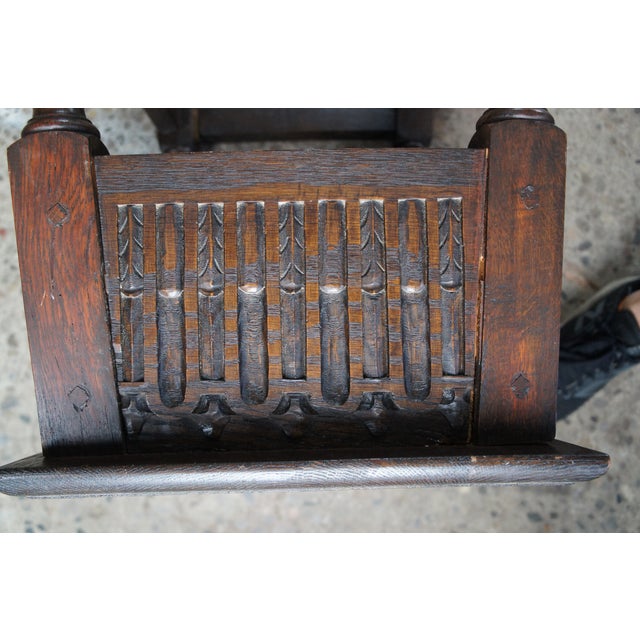 Antique English Jacobean Style Oak Carved Joint Stool Side End Table 18" For Sale - Image 11 of 11