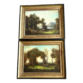 French School, Fêtes Galantes in a Park, 19th Century, Oil Paintings on Canvas For Sale