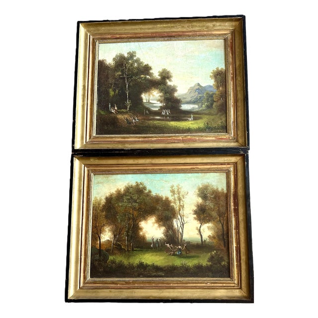 French School, Fêtes Galantes in a Park, 19th Century, Oil Paintings on Canvas For Sale