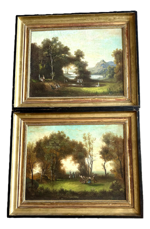 French School, Fêtes Galantes in a Park, 19th Century, Oil Paintings on Canvas