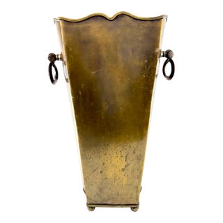 Vintage Hollywood Regency Brass Umbrella Stand With Ring Handles For Sale