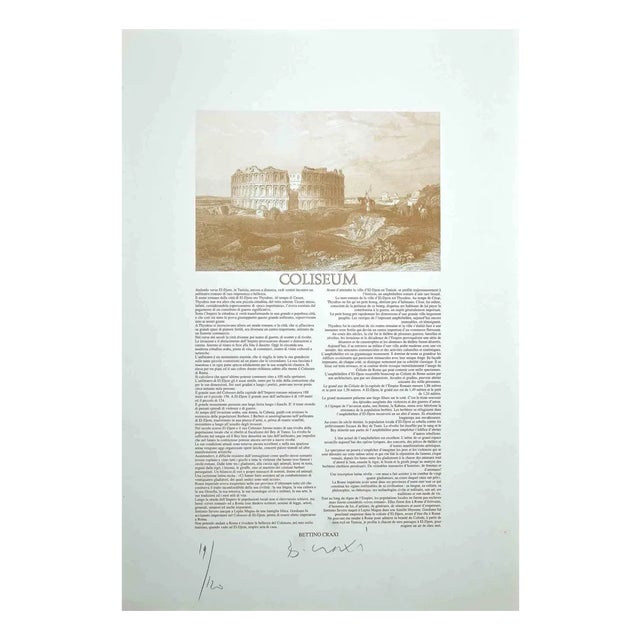 Bettino Craxi, Coliseum, Original Lithograph and Offset, 1970s For Sale