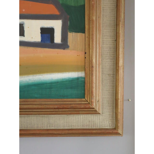 Paint Mid-Century Modern 'Boats at Rest' Vintage Original Coastal Landscape Oil Painting, Framed For Sale - Image 7 of 12