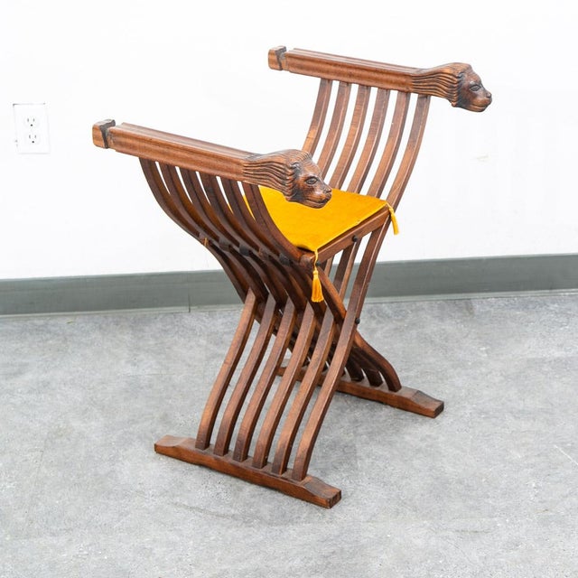 Mid Century Side Chair Stained Italian Arm Carved Lion Head Savonarola Baroque For Sale - Image 10 of 12