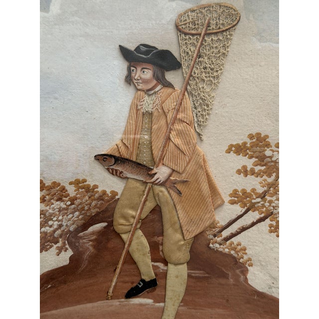 Painting, scene executed in gouache and textile, possibly French, 19th century, artwork 26 x 20 cm frame 30.5 x 24.5 cm...