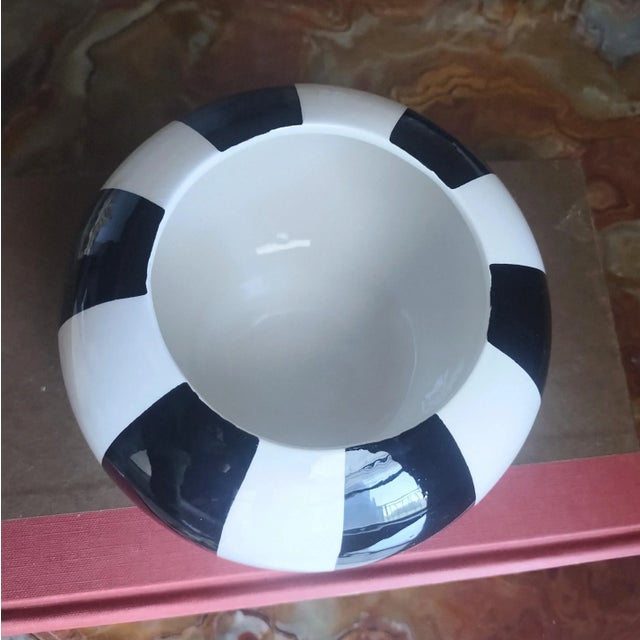 Black Coral Hand-Carved Gold-Plate Lidded Black and White Stripe Ceramic Box France New For Sale - Image 8 of 12