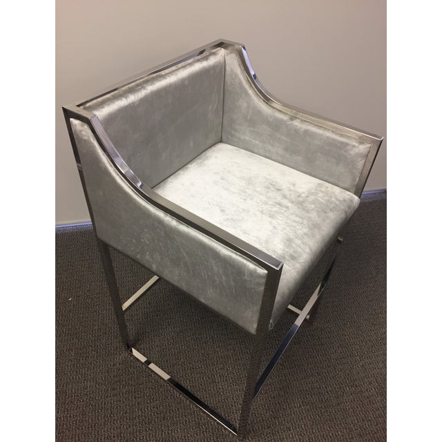 Modern Chrome and Gray Velvet Bar Chair For Sale - Image 4 of 6