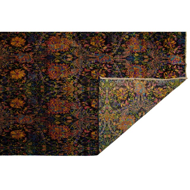 Contemporary Contemporary Room Size Sari Silk Rug With Multicolored Floral Design For Sale - Image 3 of 7