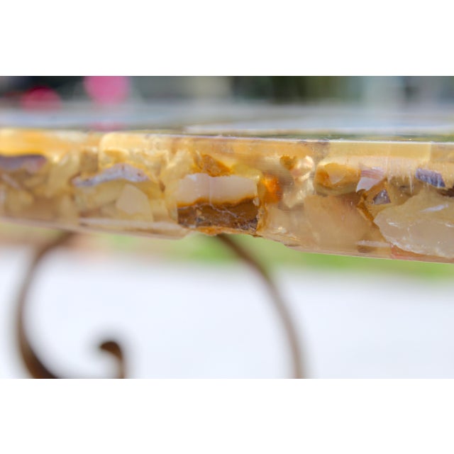 Vintage Agate, Onyx & Abalone Mosaic Side Table With Wrought Iron Base – Hollywood Regency / Mexican Modern For Sale - Image 16 of 17