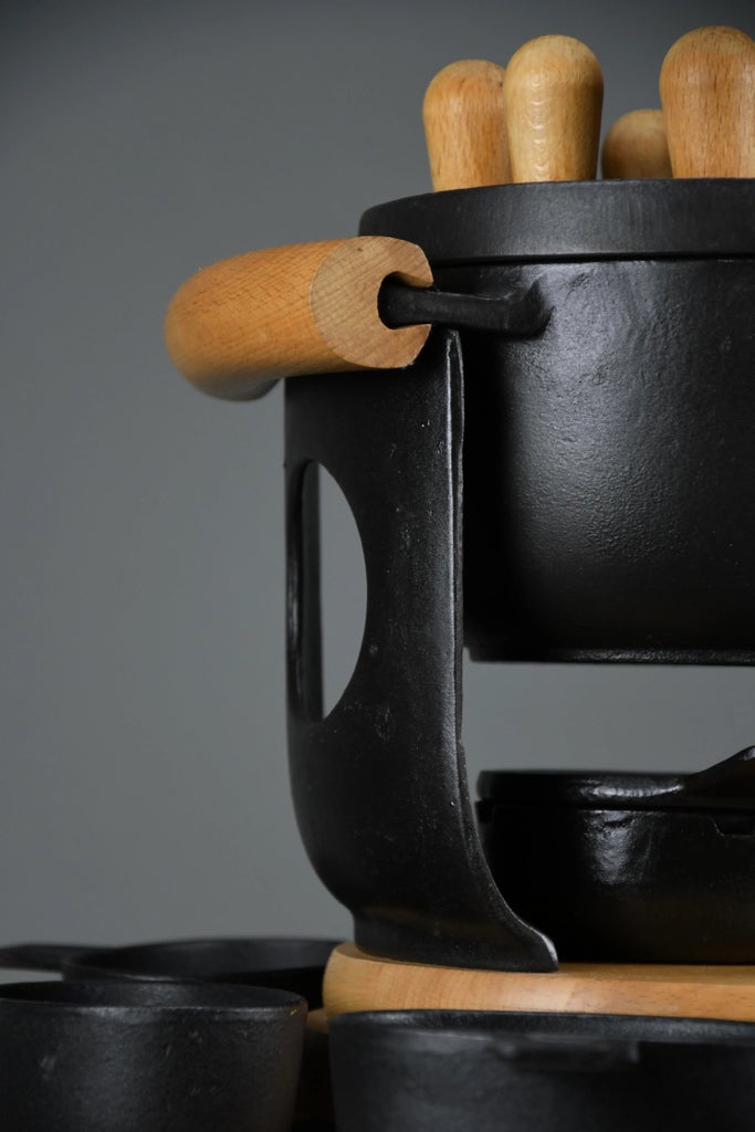 Mid-Century Modern Cast Iron and Wood Fondue Set by Richard Nissen