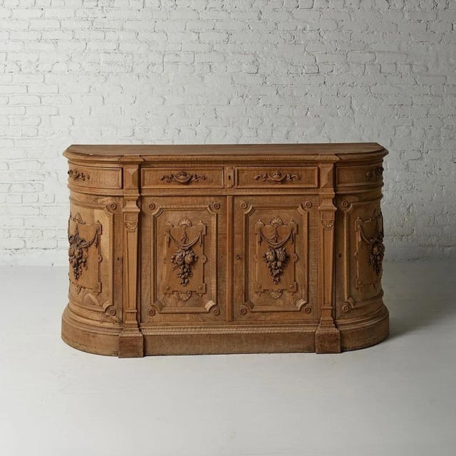 A truly exceptional circa 1880s French carved oak serving counter, showcasing the extraordinary skill of late 19th century...
