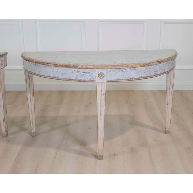 Pair of Swedish 19th Century Gustavian Style Demi-Lune Tables For Sale - Image 9 of 9