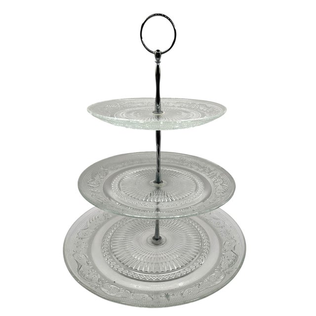 Early 21st Century Vintage 3-Tier Pressed Glass Serving Stand For Sale - Image 5 of 12