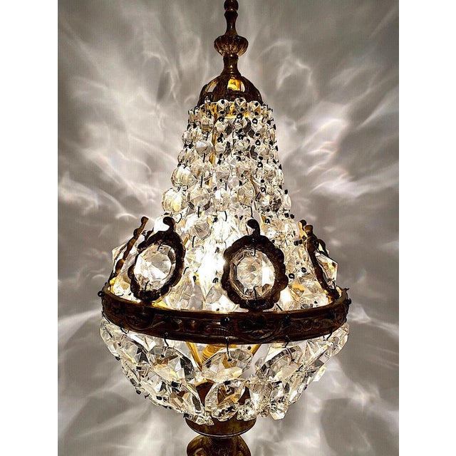 Art Nouveau Crystal Glass and Brass Table Lamp with Putte, 1950s For Sale - Image 14 of 18