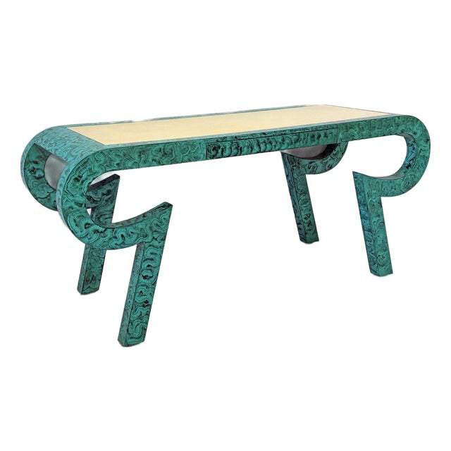Hand Painted Faux Malachite Console / Desk, Alessandro, Baker, 1980's For Sale