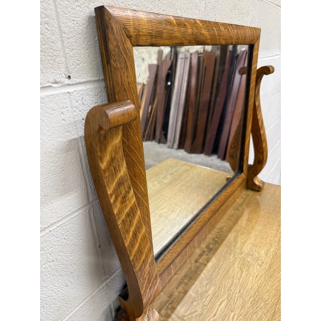 Antique American Empire Revival Oak Highboy Dresser Chest of Drawers With Mirror For Sale - Image 16 of 18