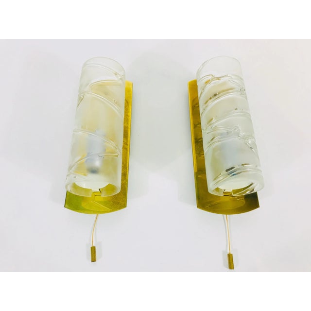 Metal 1960s Mid-Century Brass and Glass Wall Lamps by Doria - a Pair For Sale - Image 7 of 9