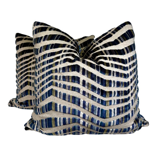 Opuzen "Tazza" in Great Lakes 22" Pillows-a Pair For Sale