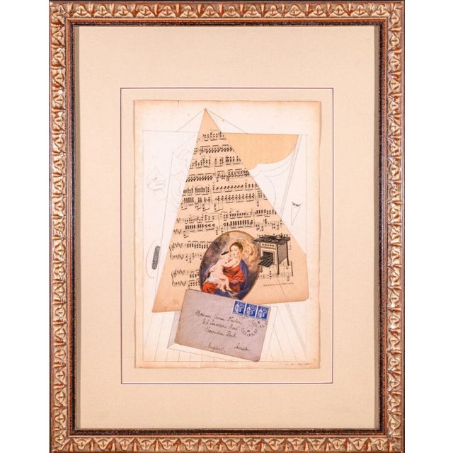 A Modern Dadaist mixed media collage on paper titled “Christmas Card, 1938.” Signed in pencil “Max Ernst” on the bottom...