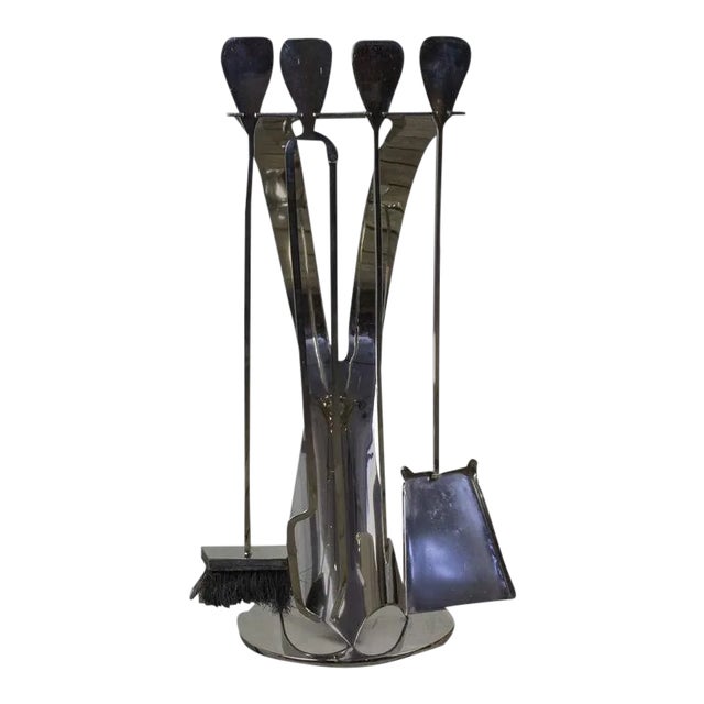 Set of French 1960s Nickel-Plated Fireplace Tools For Sale