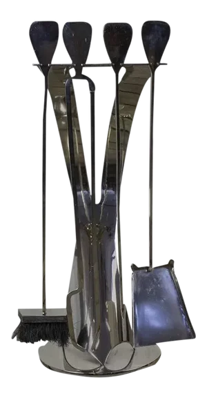 Set of French 1960s Nickel-Plated Fireplace Tools