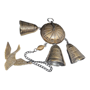 Vintage Brass Hanging Bells (3) With a Bird