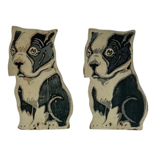 Vintage Boston Terrier/Bulldog Wood Painted Bookends- Set of 2 For Sale