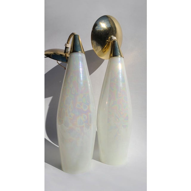 Pair of Mid 20th Century Handblown Pearlescent Large Teardrop Pendant Lights For Sale - Image 11 of 12