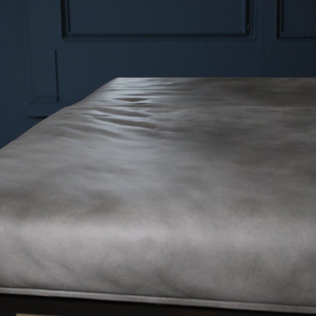 Gray Modern Leather Ottoman Coffee Table With Metal Frame, 45" Square For Sale - Image 8 of 8