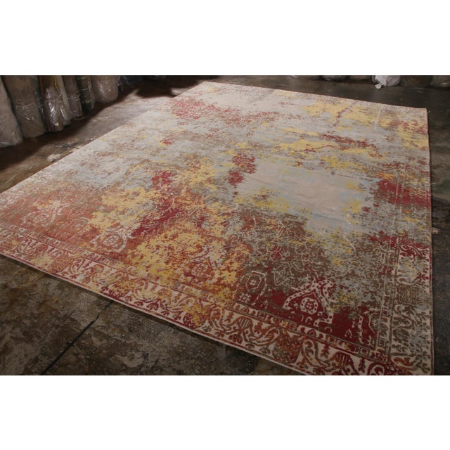 Hand-Knotted Abstract Rug in Maroon, Blue, Yellow Floral Pattern by Rug & Kilim For Sale In New York - Image 6 of 7