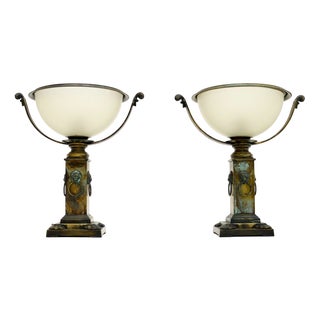 Neoclassical Style Brass and Glass Table Lamps, 1970s, Set of 2 For Sale