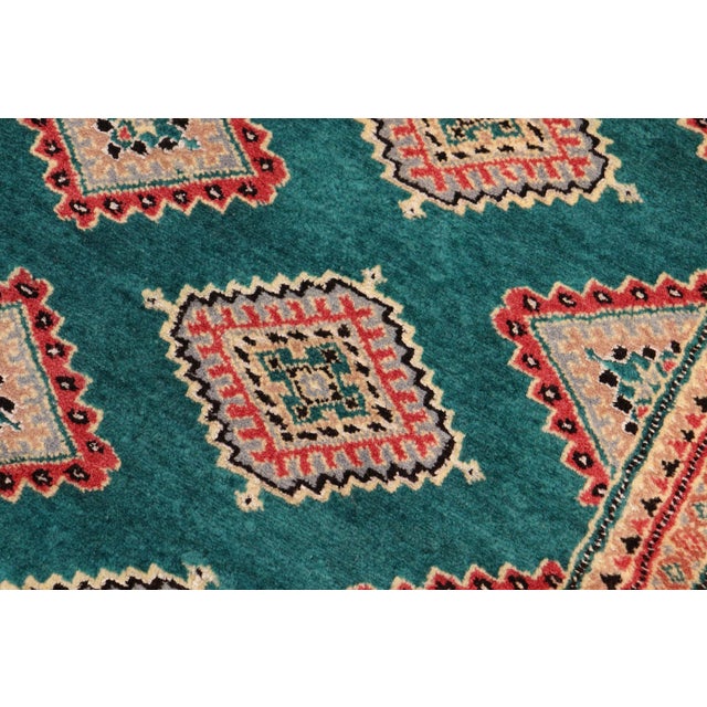 1980s 1980s Rustic Bokhara Green/Pink Hand Knotted Wool Rug For Sale - Image 5 of 9
