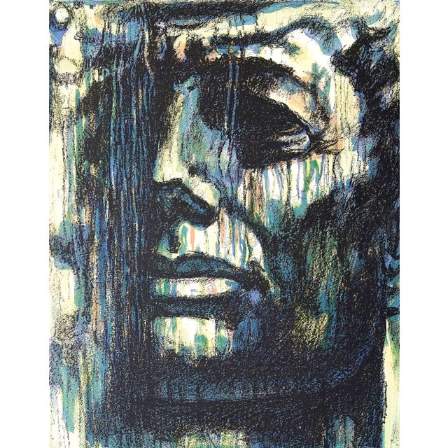 Haunting late 1960s abstract lithograph of John F. Kennedy's face. Printed on deckle-edge, watermarked BFK Rives paper....