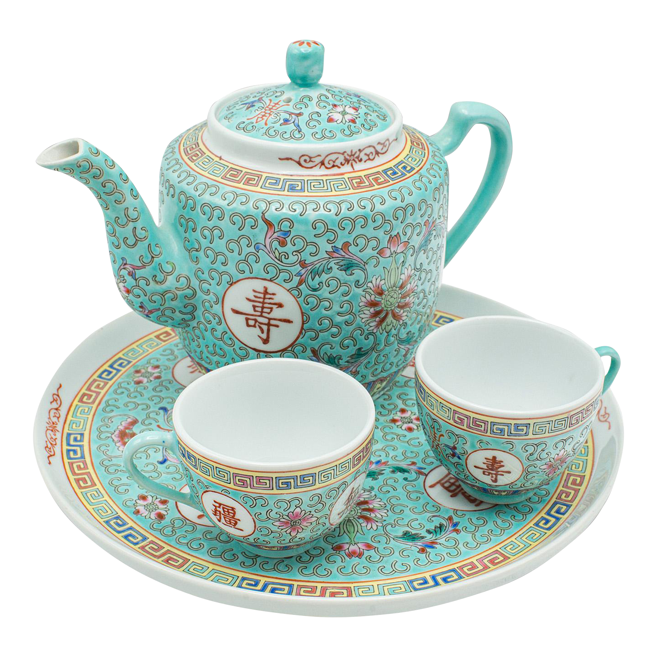 2000's Contemporary Mun Shou Longevity Tea Set Chairish