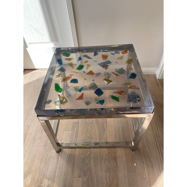 Chrome 1970s French Resin and Chrome Side Tables, Pair For Sale - Image 8 of 9