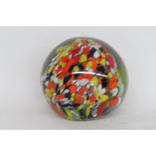 Transparent Art Glass Paperweight Multicolor Yellow Black Orange Confetti Pattern 5074b For Sale - Image 8 of 9