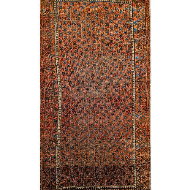 19th Century Turkmen Yomut Area Rug in Allover Geometric Pattern in Dark Red, Brown, French Blue For Sale - Image 11 of 18
