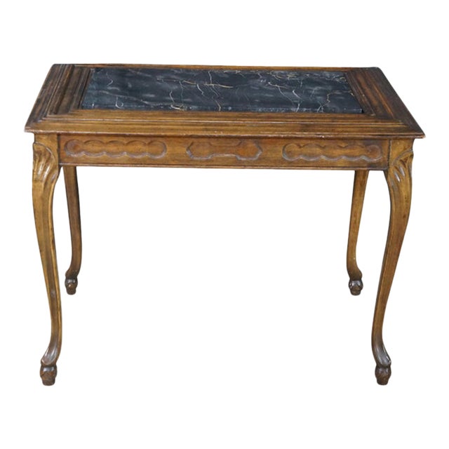Antique Belle Epoque French Louis XV Style Walnut Marble Side Table Plant Stand For Sale