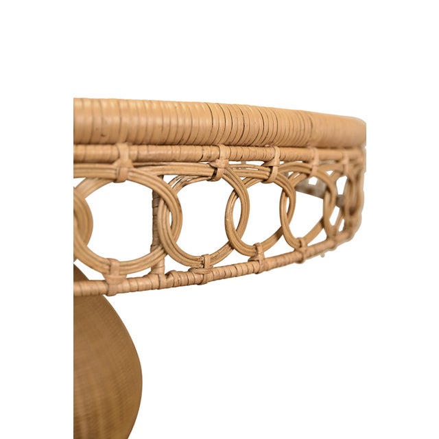 Worlds Away Matthew Izzo Home Gabrielle 40" Woven Rattan Pedestal Dining Table With Glass Top For Sale - Image 4 of 9