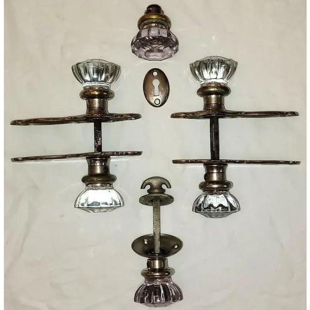 Early 20th Century Set of 3 Art Deco Glass Door Handles With Plates For Sale - Image 5 of 13