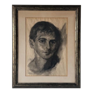 Vintage Expressive Male Portrait Oil Pastel on Paper, Framed Under Glass For Sale
