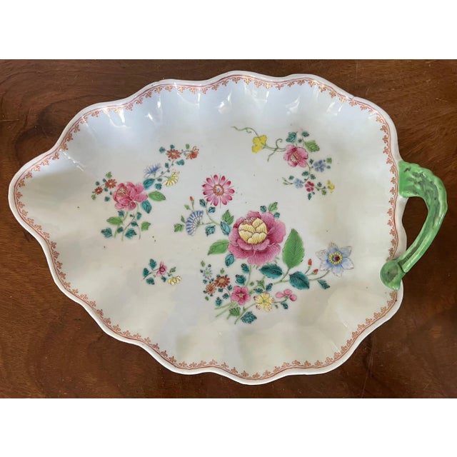 Antique 18th Century Chinese Export Porcelain Tobacco Leaf Platter Dish in Famille Rose Palette For Sale - Image 11 of 11