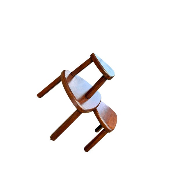 Wood Triangular Oak Nesting Tables from Pierre Chapo, 1970s, Set of 3 For Sale - Image 7 of 11